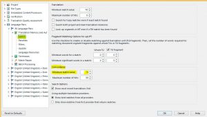 Concordance search changing percentage screenshot