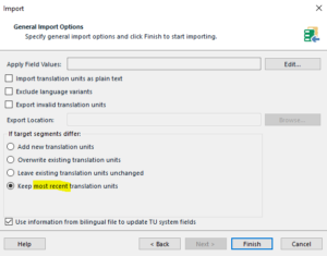 Trados Import Most Recent Units