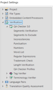 Trados project Settings Verification