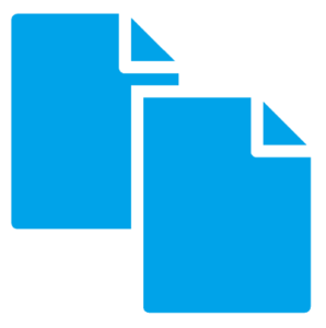 Icon of two blue files representing document translation.