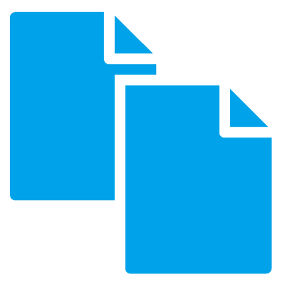 Icon of two blue files representing document translation.