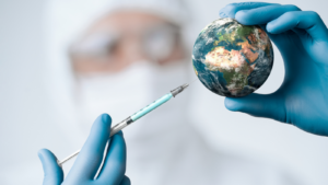 Person injecting a small globe